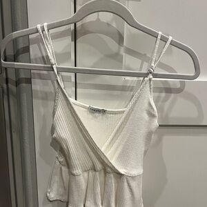 White Ribbed Wrap Top